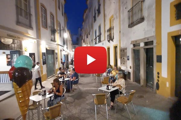At 9.04 p.m. on a Monday, Evora’s streets are busy…