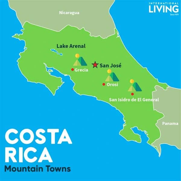 costa rica maps of mountain regions