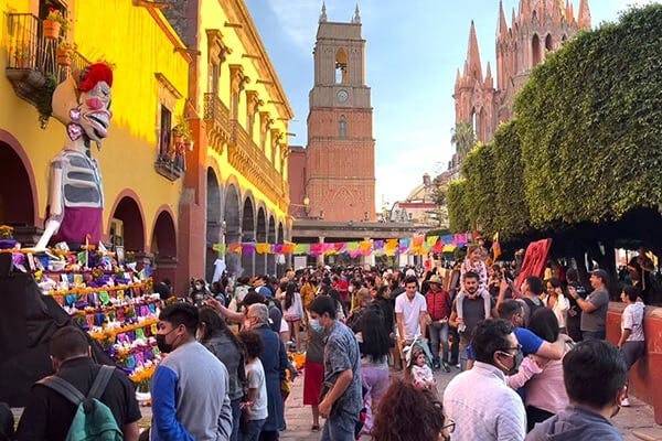 Tourism is bouncing back in San Miguel de Allende. This was the scene in the main plaza during Day of the Dead.